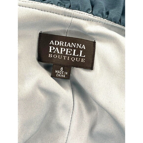 ADRIANNA PAPELL Teal Ombre Ruched Rosette Dress Size 6 Wiggle Party Evening - Picture 9 of 10